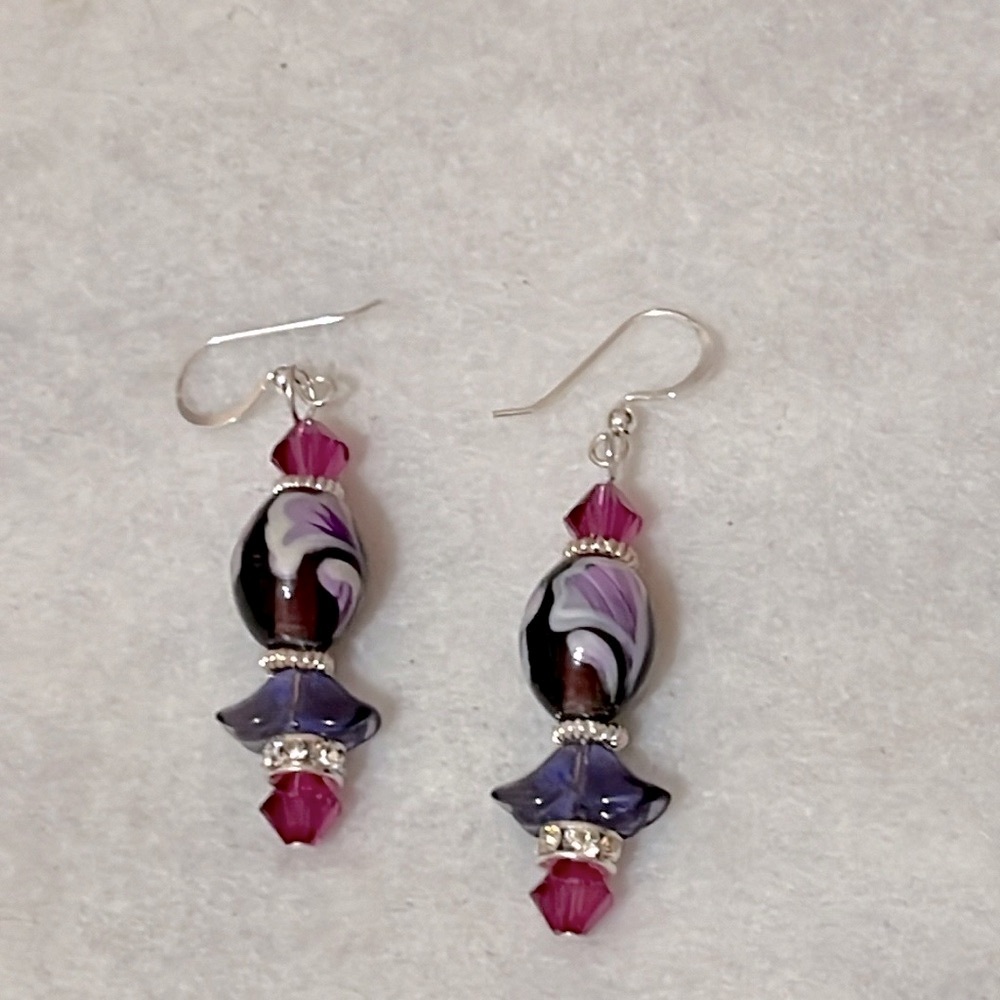 Glimmer & Glam Swarovski Crystal & Sterling Silver Handmade Painted Earrings.